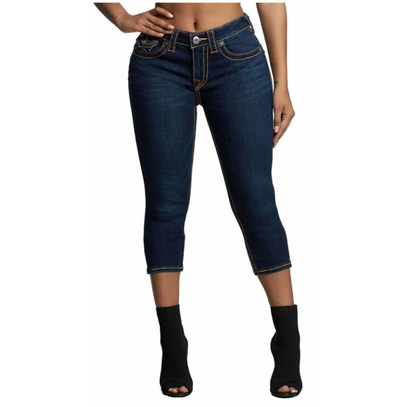 True Religion Women's Jennie Big T Skinny Stretch Crop Capri Jeans - Picture 1 of 6